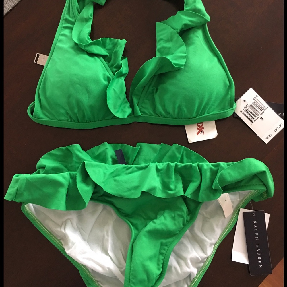 Green bikini with ruffles